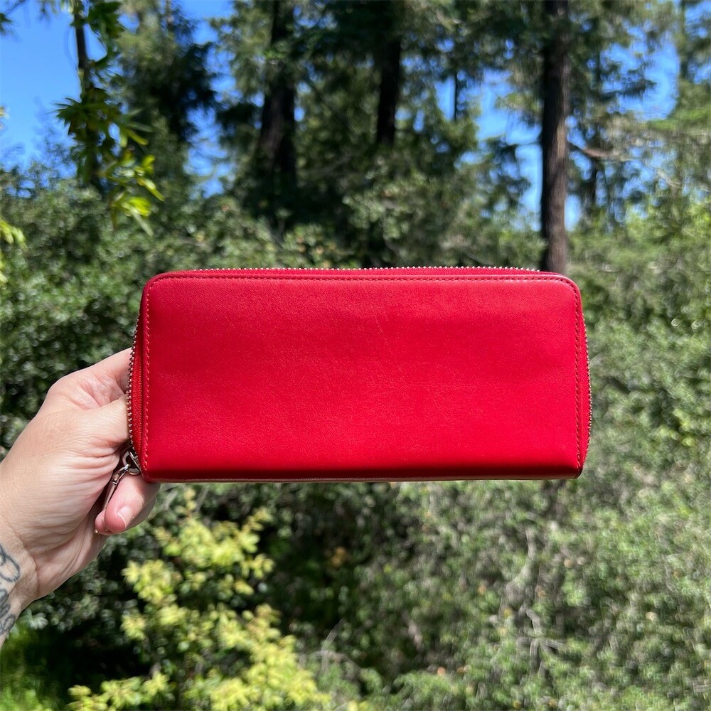 COACH Long Zip-Around Wallet Smooth Calf Leather RED w Silver Hardware AUTHENTIC - Picture 2 of 14